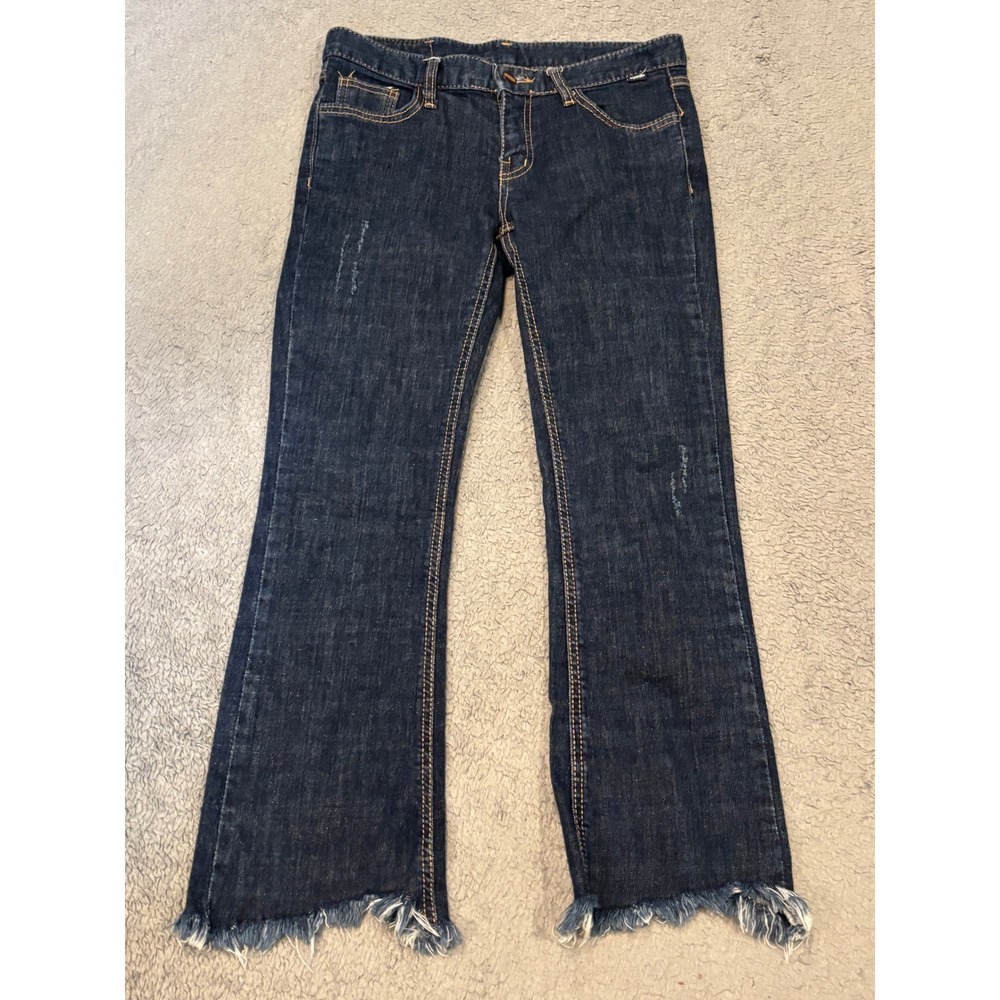 AURA Basic Fit Dark Wash Frayed Raw Hem Bootcut Jeans Size 28 Distressed Korea